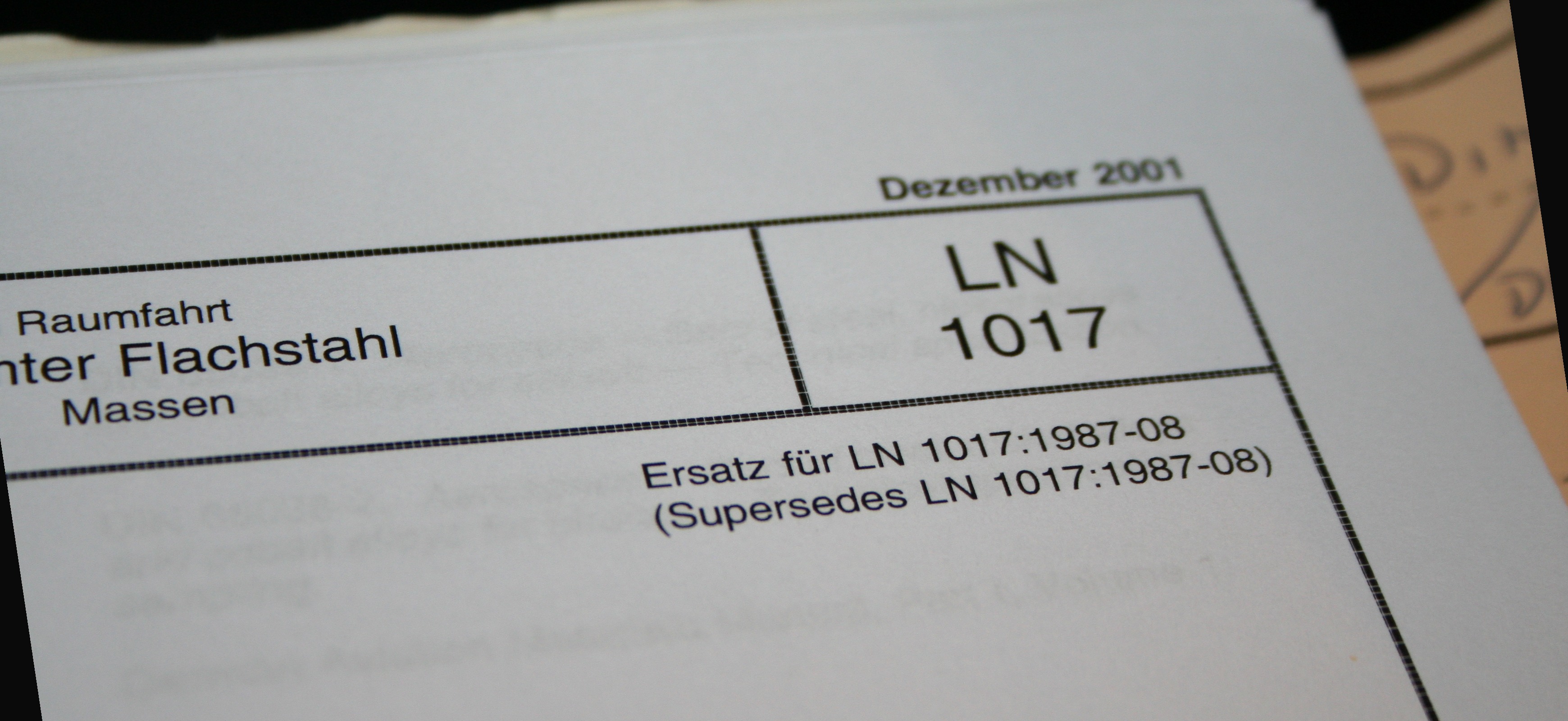 Norm-Dokument LN 1017, Flachstahl Luft- und Raumfahrt