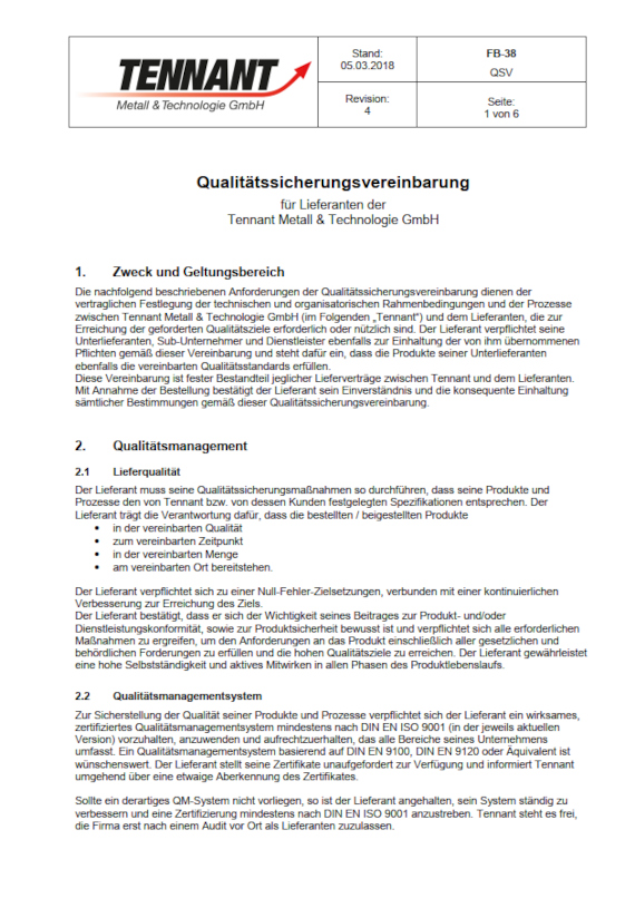 Qualitätssicherungsvereinbarung Titelseite