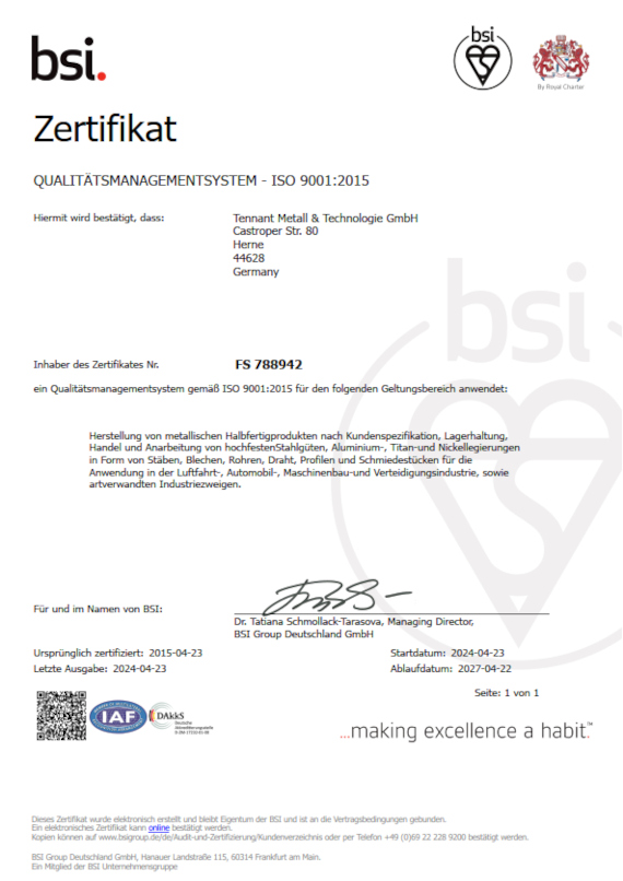 AS/EN 9001 Zertifikat