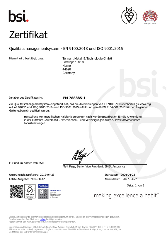 AS/EN 9100 Zertifikat